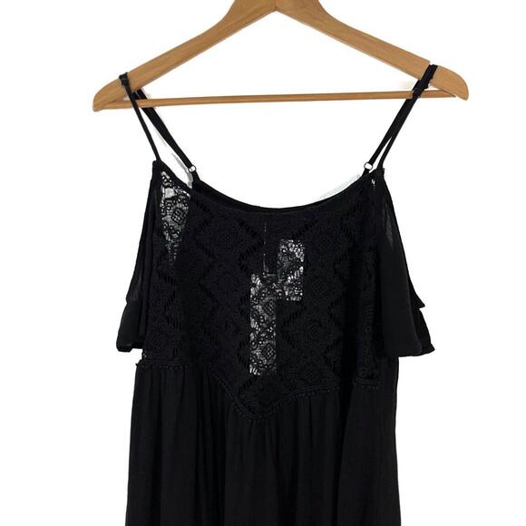 LF Millau Women’s Size Small Black Lace Sheer Bodice Cold Shoulder Mini Dress - Picture 3 of 12